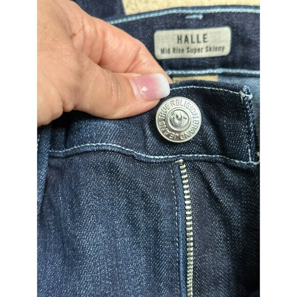True Religion Halle Women's 29" Super Skinny Mid-Rise Crop Rolled Jeans Lonestar - Picture 14 of 16